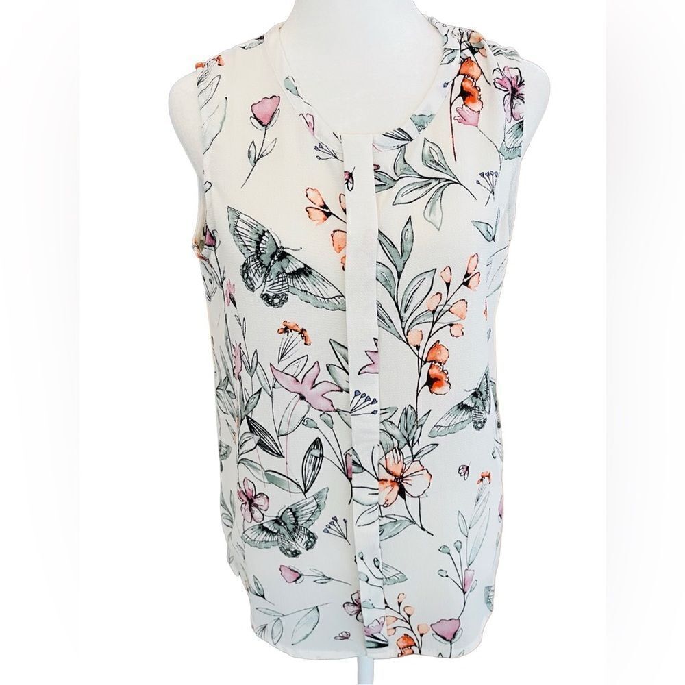 C & E butterfly print sleeveless top, size S.
